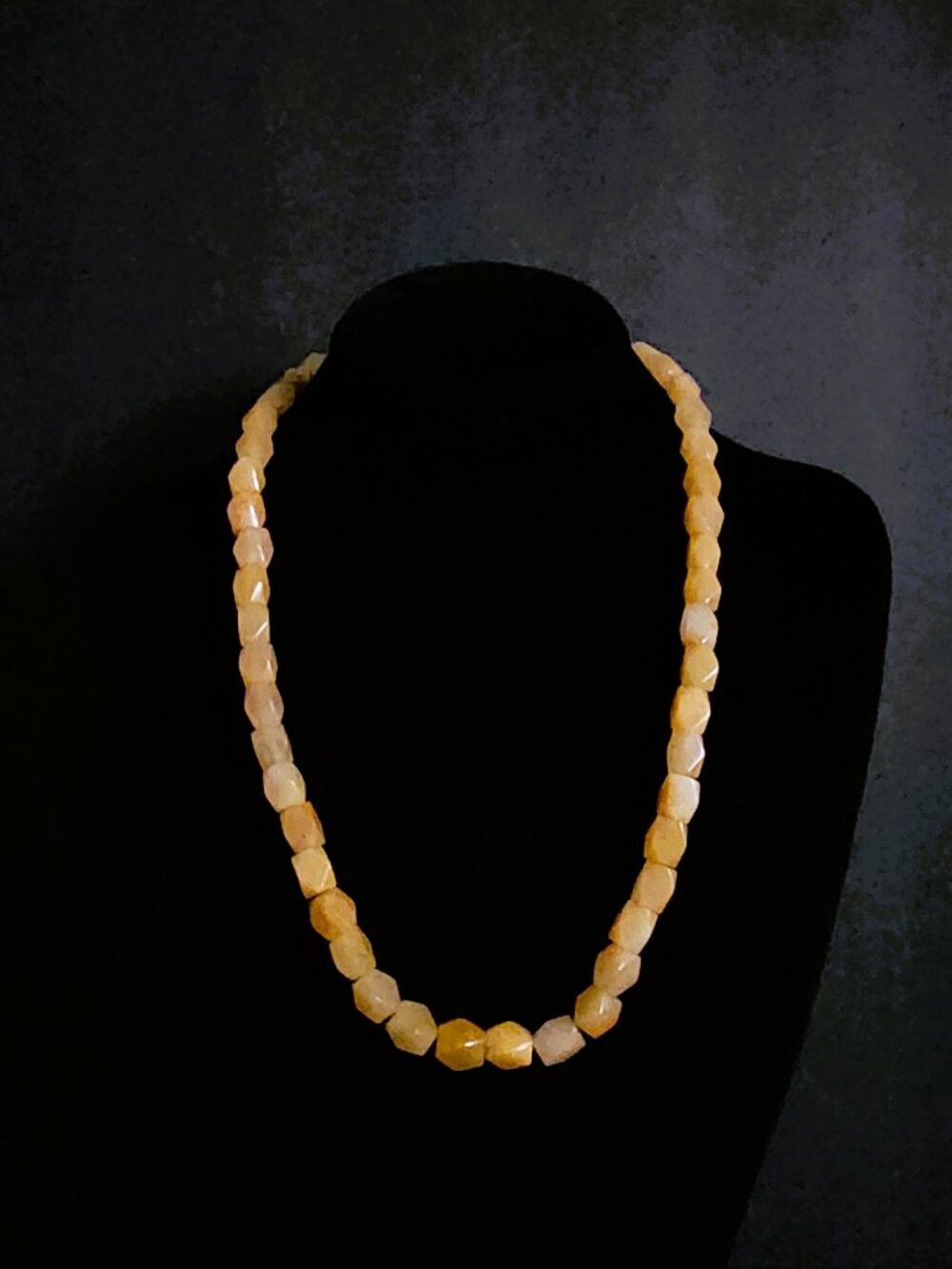 Vintage 1970s Yellow Aventurine Faceted Nugget Necklace 22” Heavy 69.8g